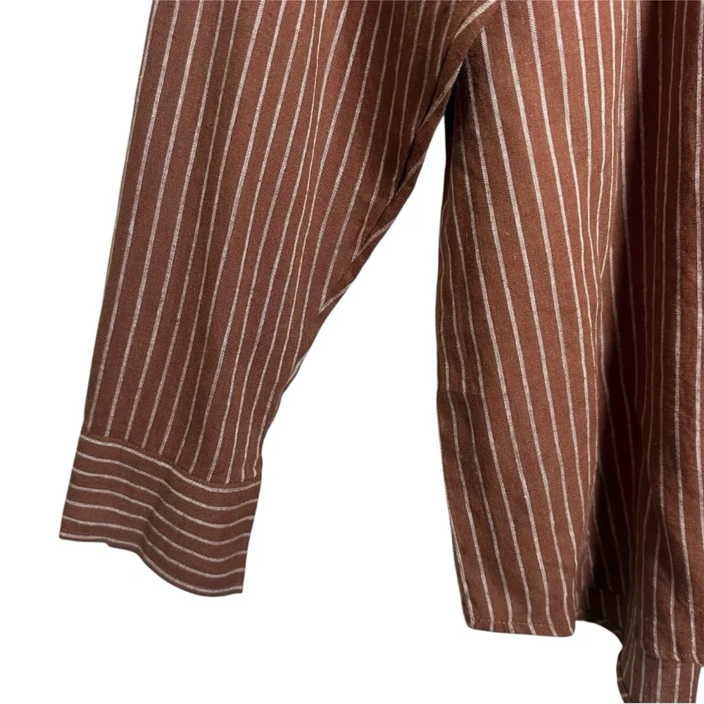 CALIA Womens Medium Brown Button Down Shirt Long Sleeve Linen Rayon Tunic Beach - Picture 7 of 14